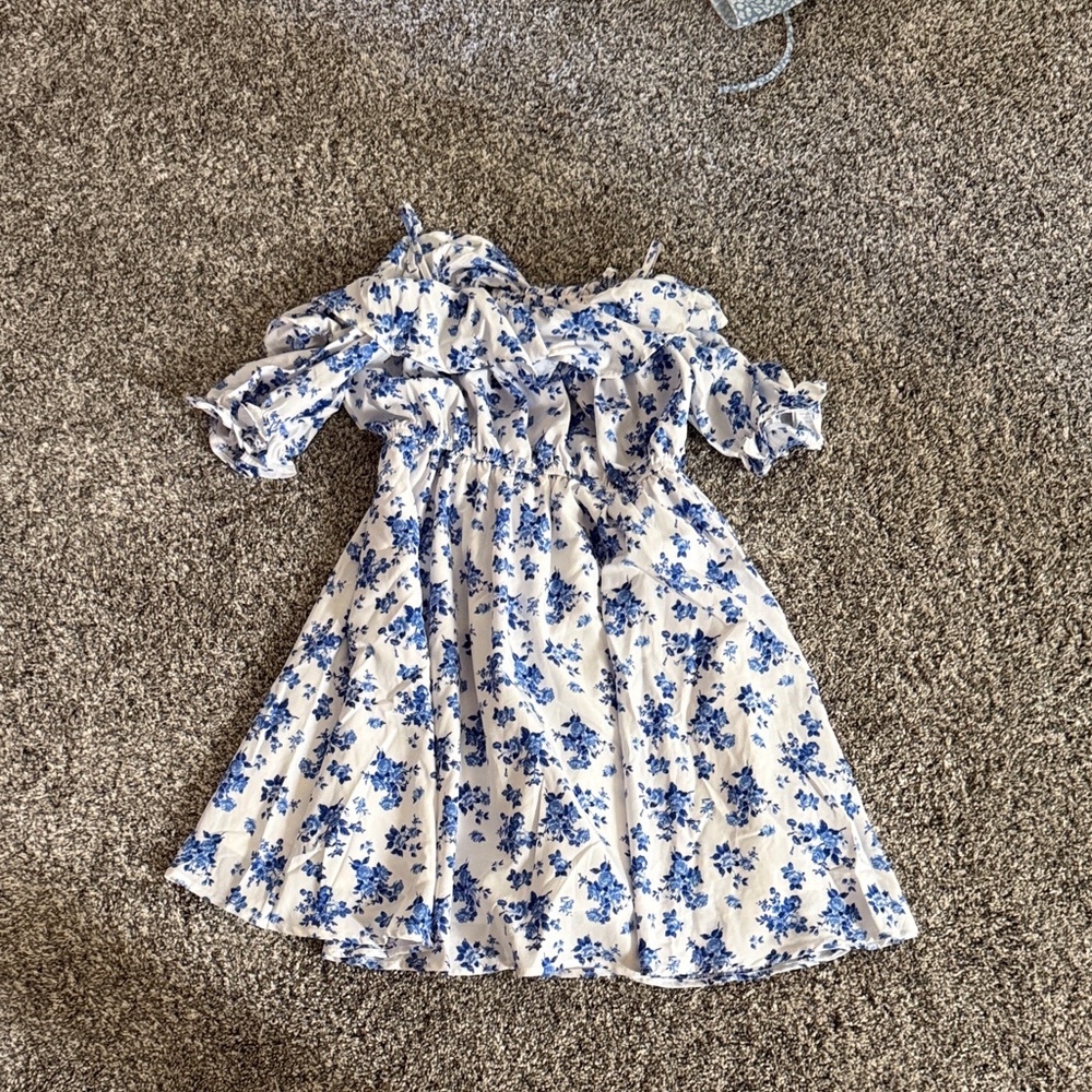 Amazon Blue and White Floral Kids Dress